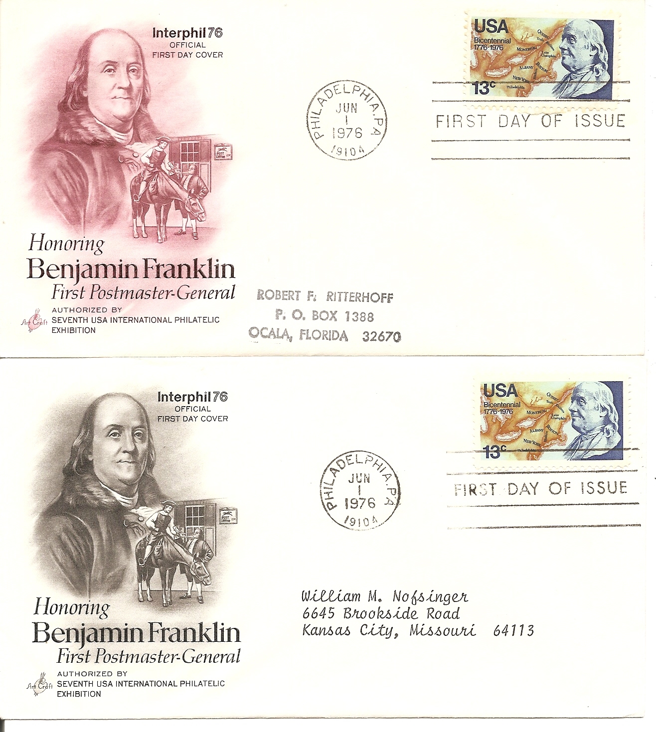 US SC #1690 Franklin FDC. Artcraft Cachet.