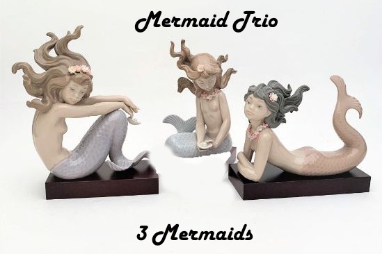 Lladró Mermaid Trio – Sea Nymph 5233, Sea Maiden 5234, Mirage 5235 –Retired 1983
