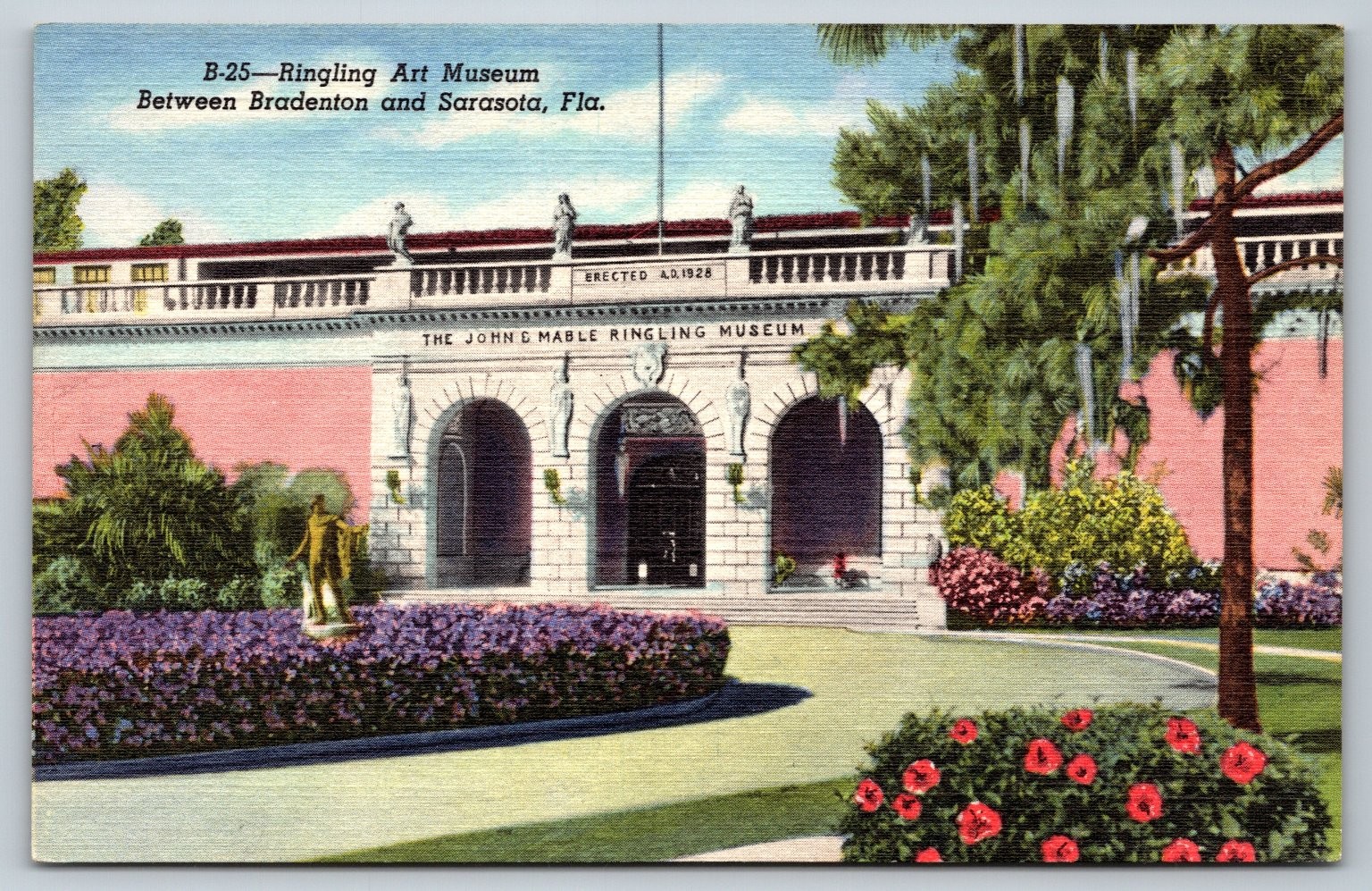 Ringling Art Museum Sarasota FL Linen Postcard CT Art-Colortone 1930s