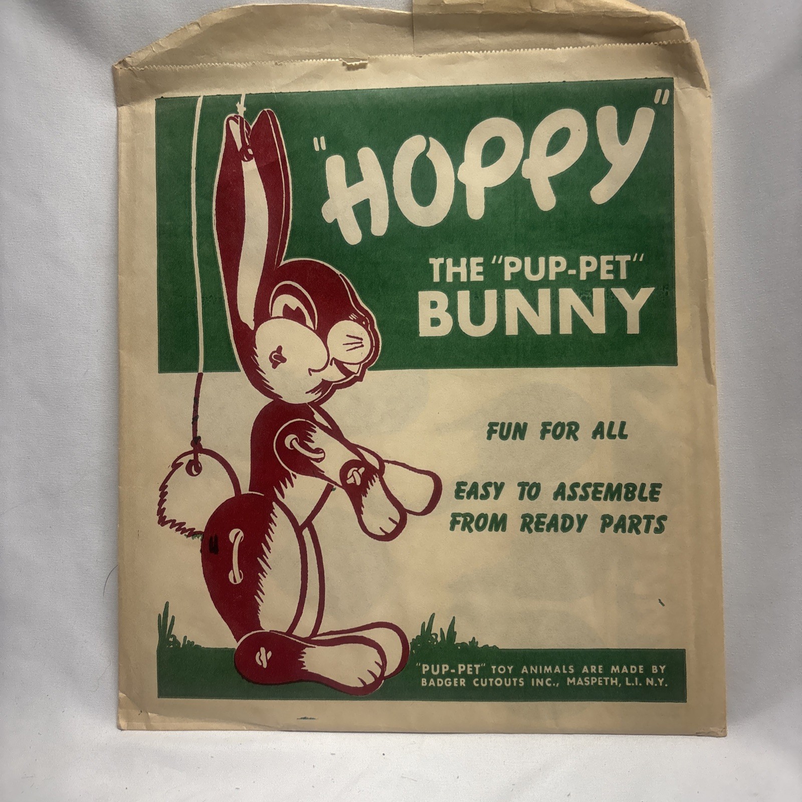 VTG 1940s Hoppy The Pup-pet Bunny Badger Cutouts Never Used
