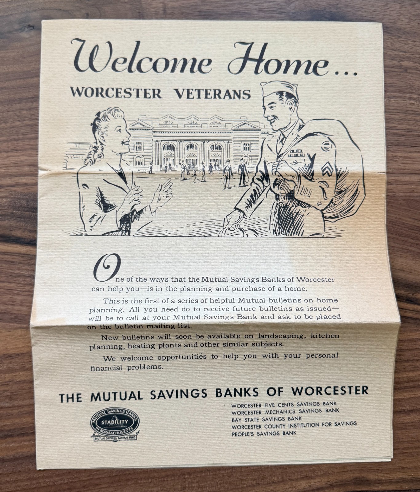Vintage 1945 WWII Worcester Veterans Home Planning Brochure Mutual Savings Bank Vintage 1945 WWII Worcester Veterans Home Planning Brochure Mutual Savings Bank