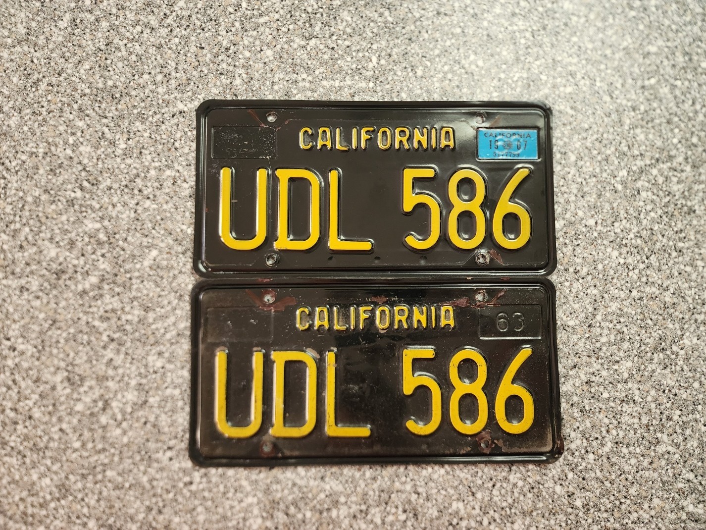 1963 Black California License Plates, 1967 Validation, DMV Clear Guaranteed, V