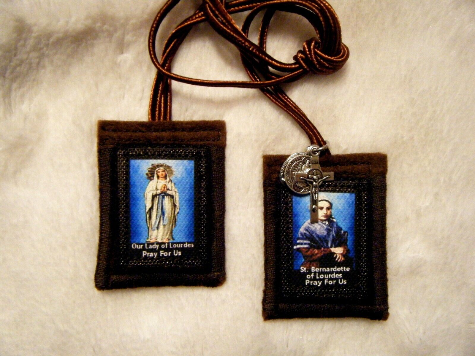 St Bernadette Our Lady of Lourdes Brown Scapular 100%Wool Handmade in USA