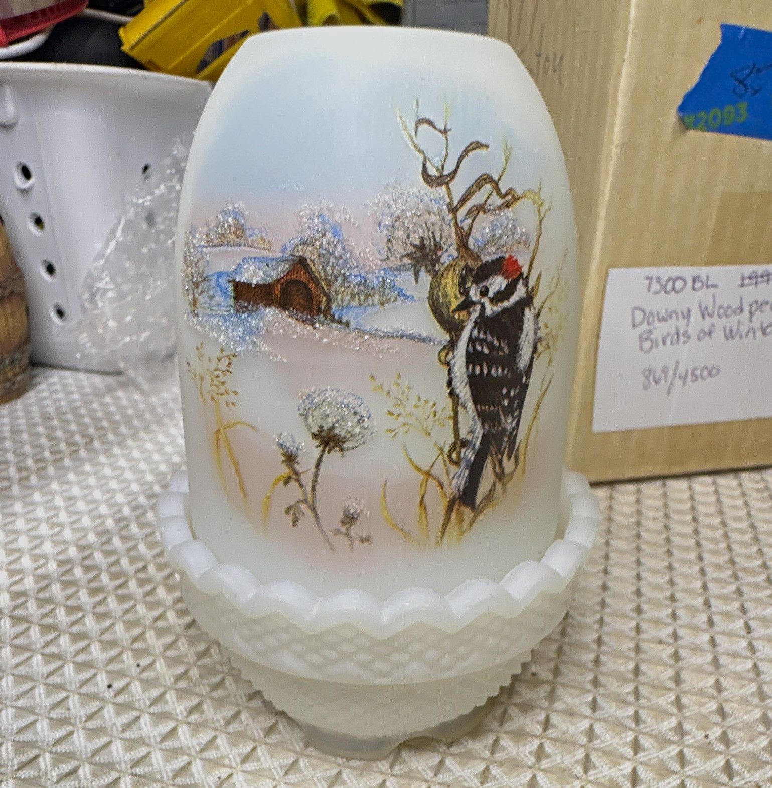 Fenton Glass Candle Holder Votive Downy Woodpecker Limited Edition 1989 NOS Fenton Glass Candle Holder Votive Downy Woodpecker Limited Edition 1989 NOS