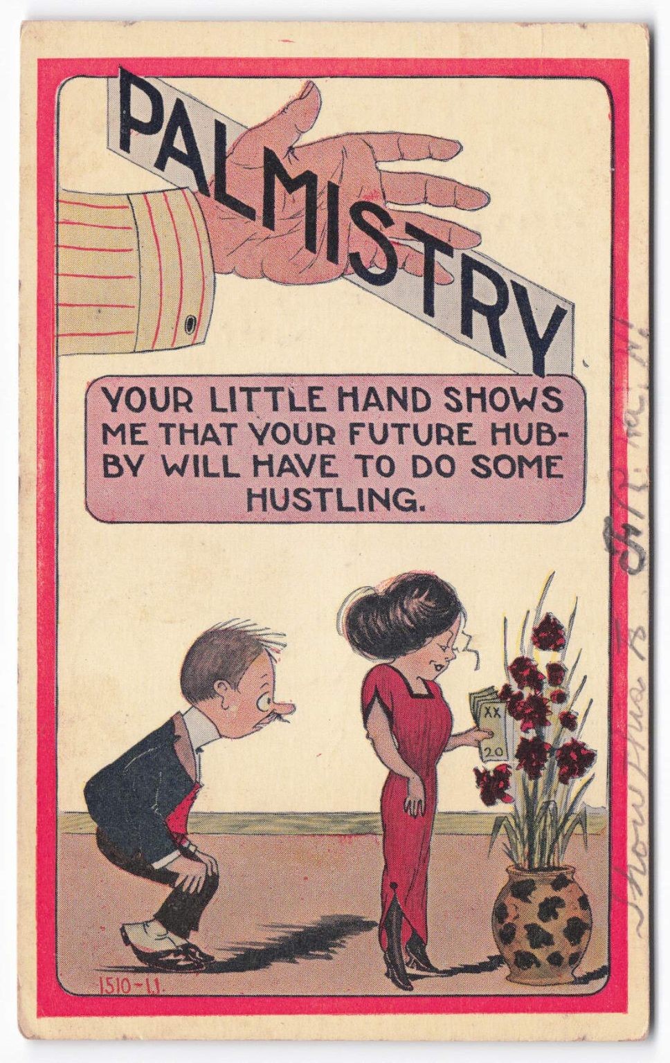 VTG 1916 Palmistry Comic Postcard - Fortune Telling Future Hubby - Salem WV PM
