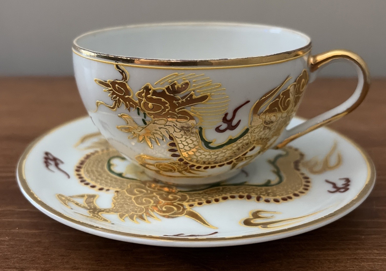 Vintage Japanese Moriage Dragonware Teacup/Saucer Gold Dragon Japan Hand Paint