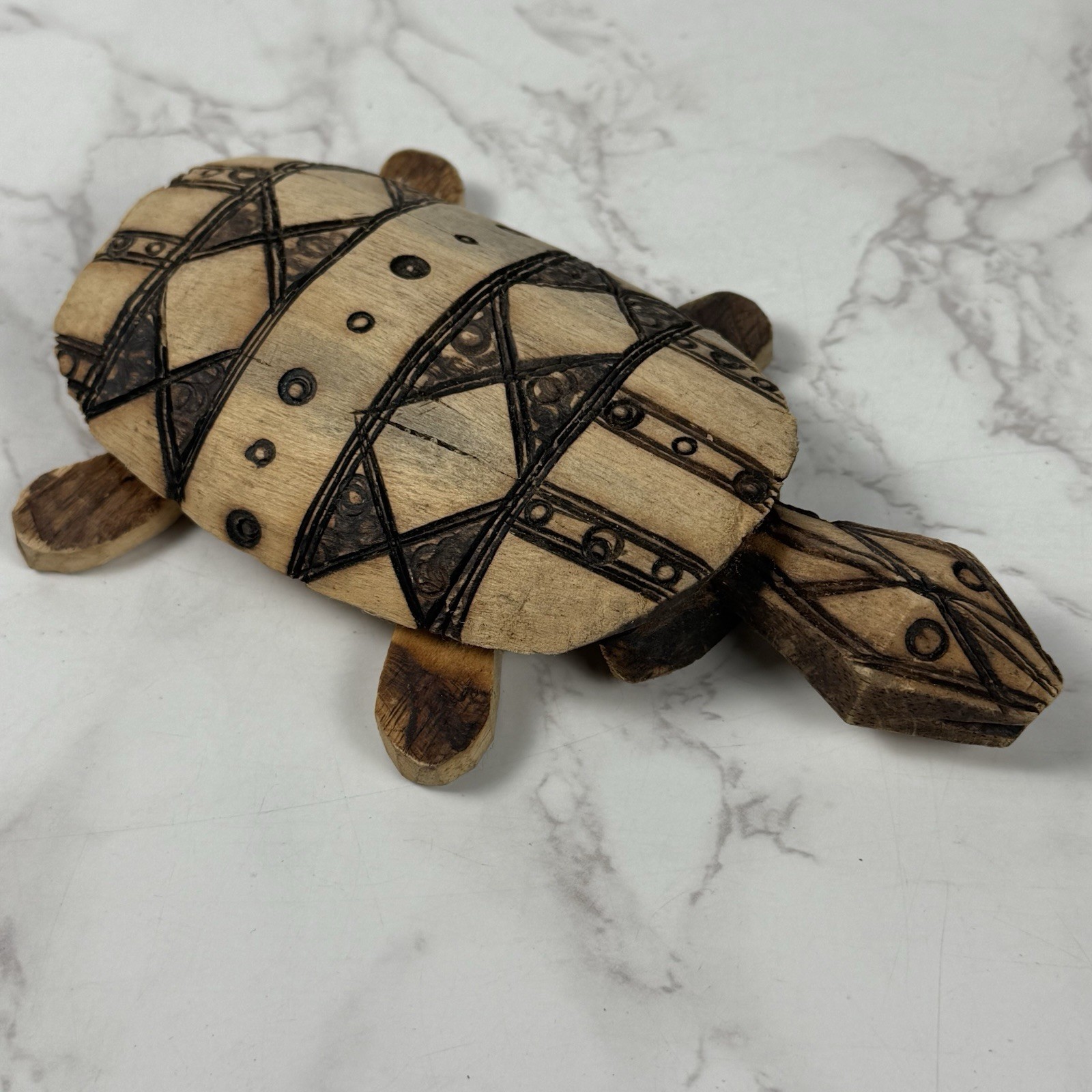 Vintage Handcrafted Wooden Turtle Folk Art Sculpture Rustic 7” x 4.5”