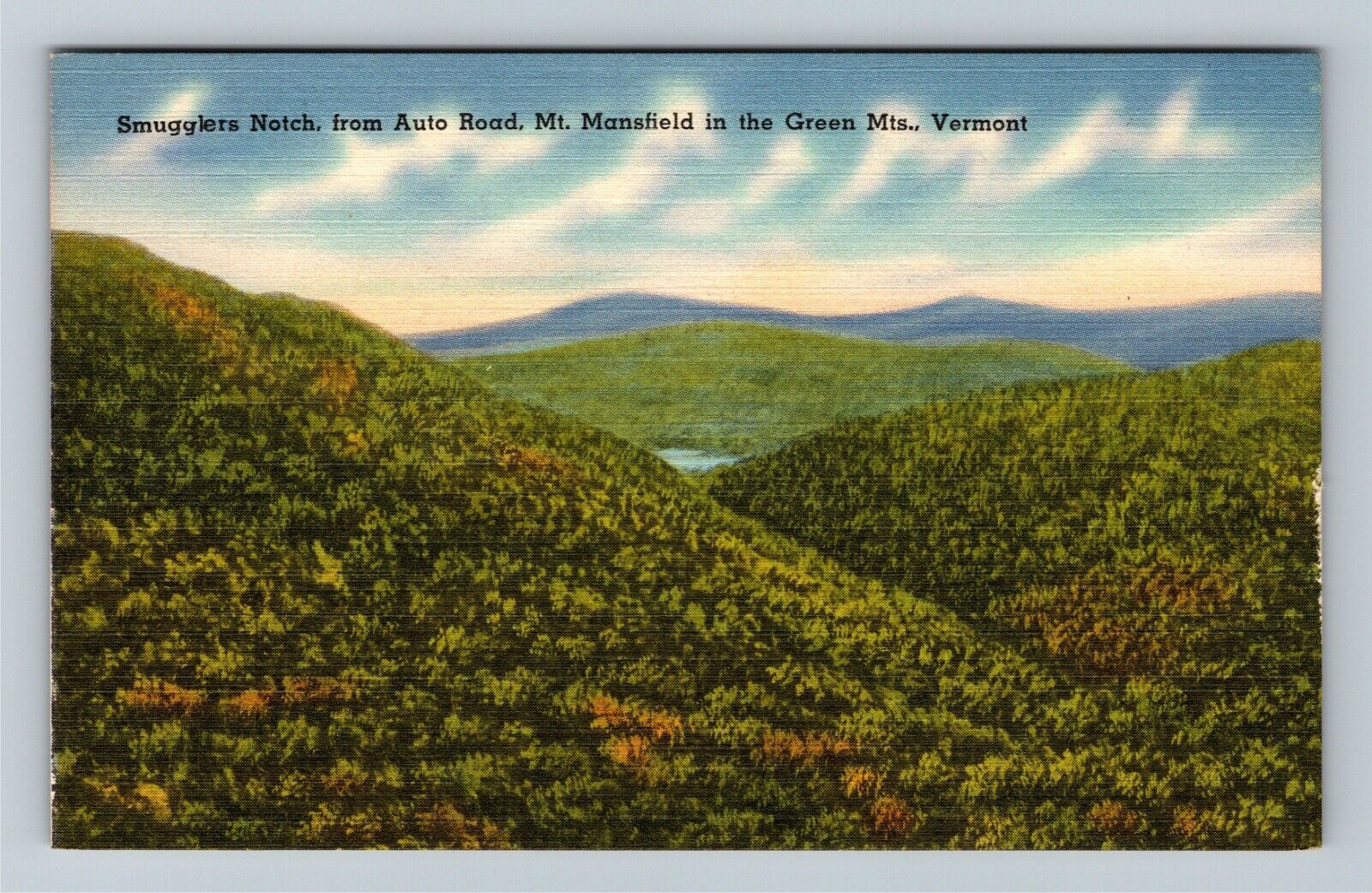 Green Mts. VT-Vermont, Elevated View Smugglers Notch, Vintage Postcard