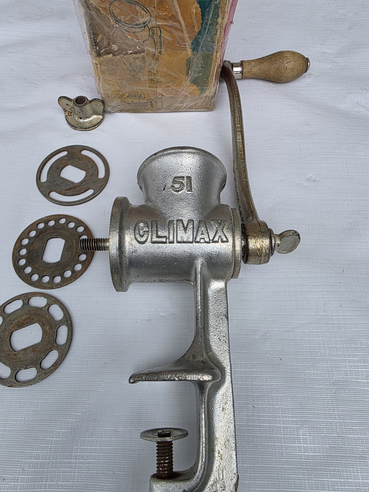 Climax No. 51 Vintage Meat Sausage Grinder Food Table Clamp USA 