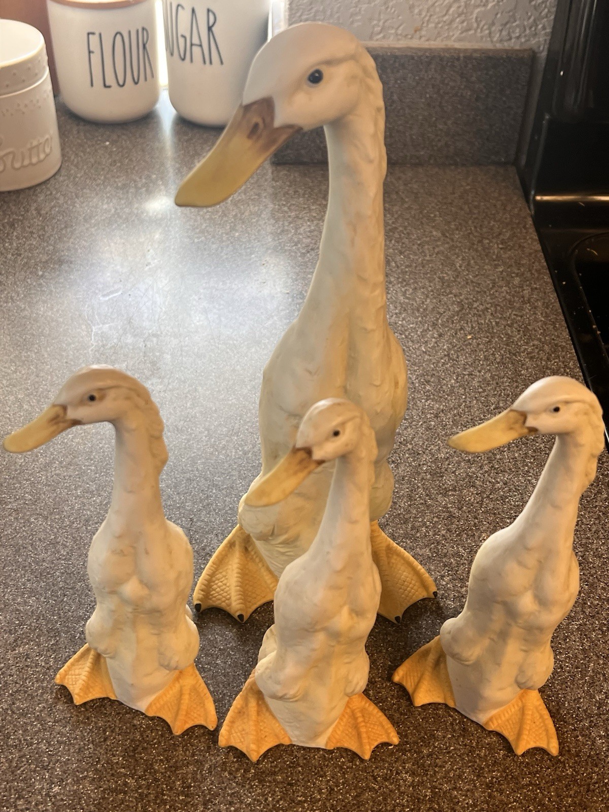 Vintage Angeline Originals Porcelain Duck Family Set 4 Hand Painted Japan Crown