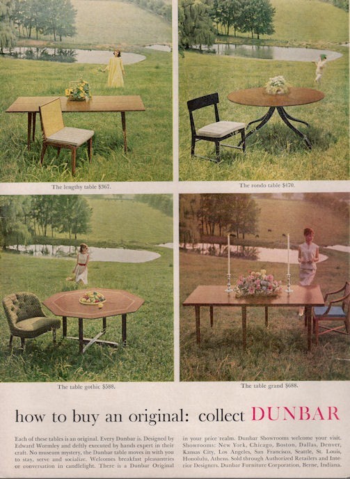 1962 Dunbar PRINT AD Feat: Vintage 60\'s Furniture Table Chair Great Docu Decor