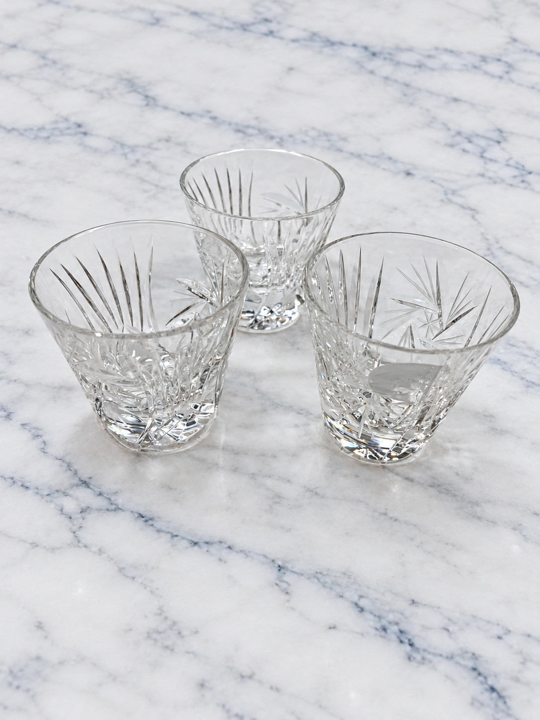 Vintage Cut Crystal Shot Glasses Set of 3 Starburst Fan Pattern 2