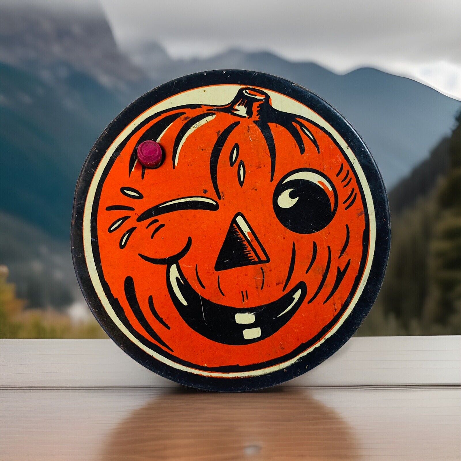 Vintage Kirchhof Halloween Noisemaker Pumpkin Jack o Lantern Round Ratchet 4\