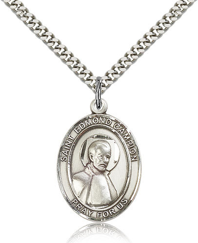 Saint Edmund Campion Medal For Men - .925 Sterling Silver Necklace On 24 Cha...