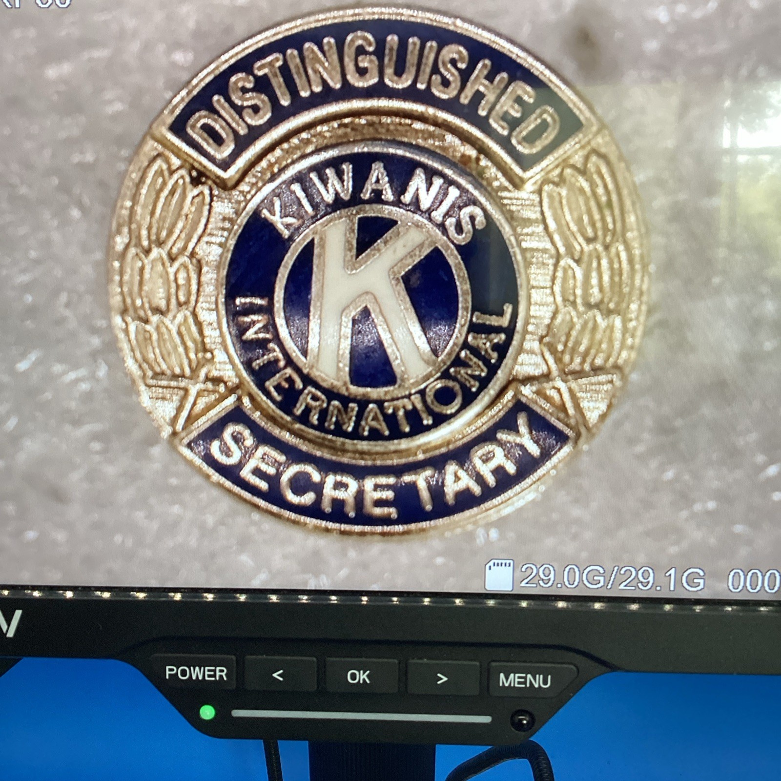 Vintage Kiwanis International Distinguished Secretary Lapel Pin Blue Enamel