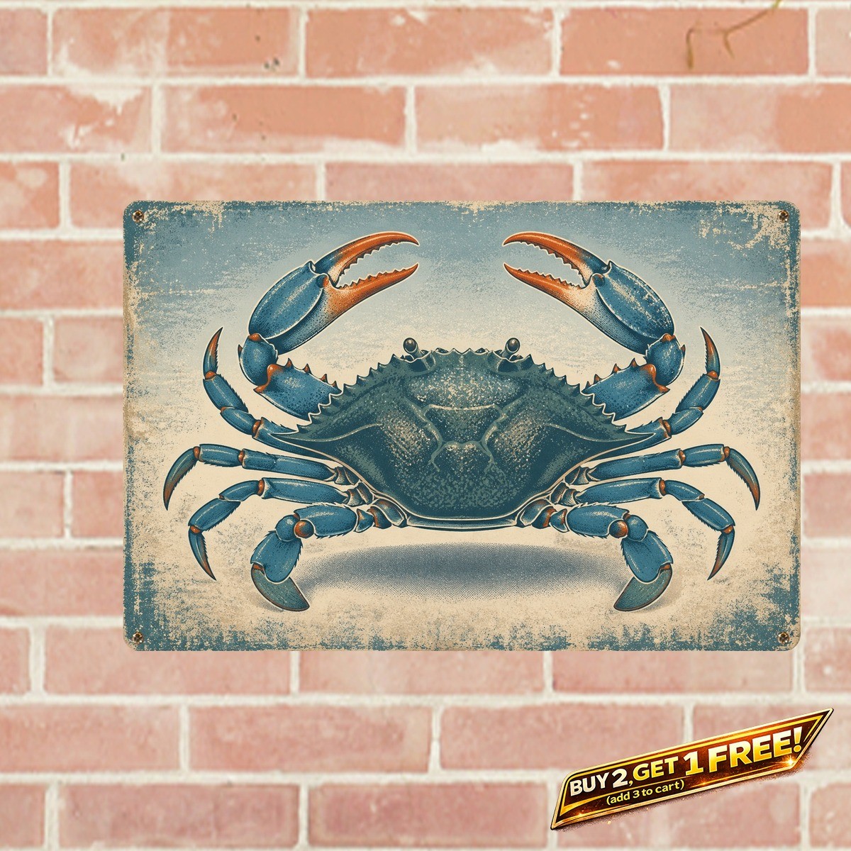 Blue Crab Coastal Wall Art Tin Sign Nautical Seafood Restaurant Plaque
