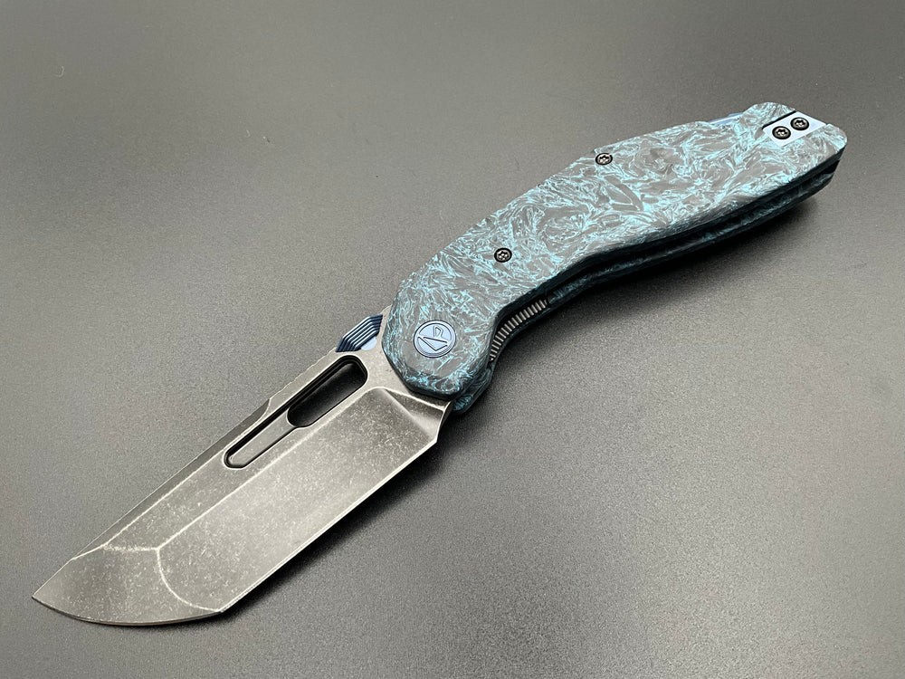 Ketuo KT- YAKUZA CF BL/SW, Blue CARBON FIBER HANDLE, 154CM STONEWASHED BLADE