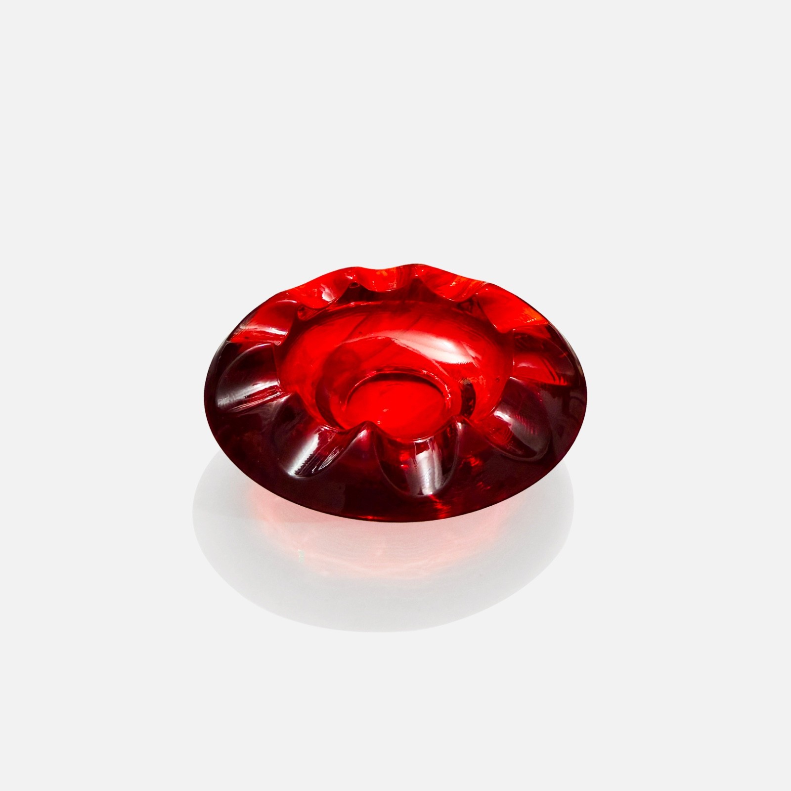 Vintage 60s 70s Mid Century Modern MCM Red Heavy Glass Chunky Round Dish Ashtray