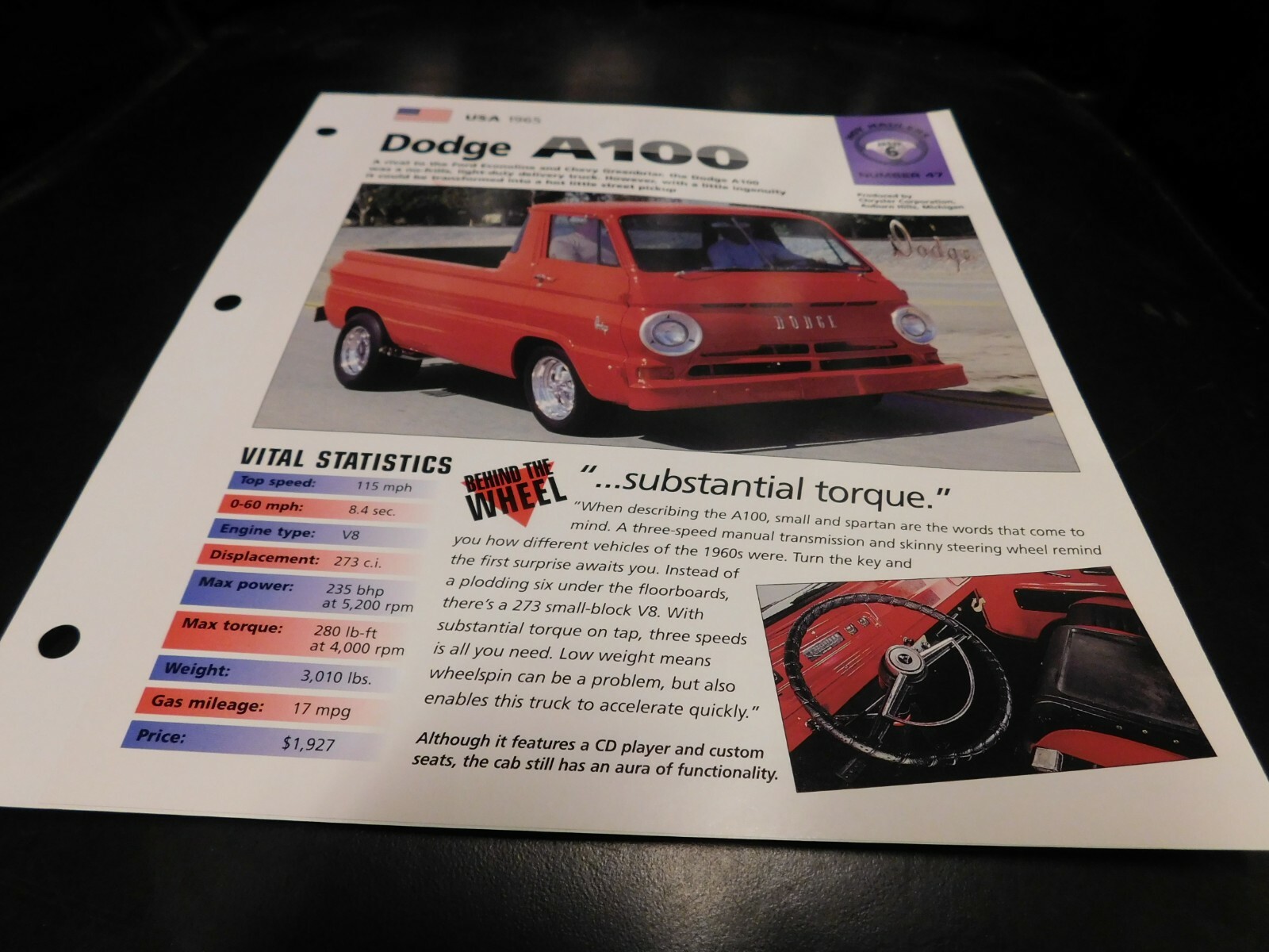 1964 Dodge A100 Spec Sheet Brochure Photo Poster