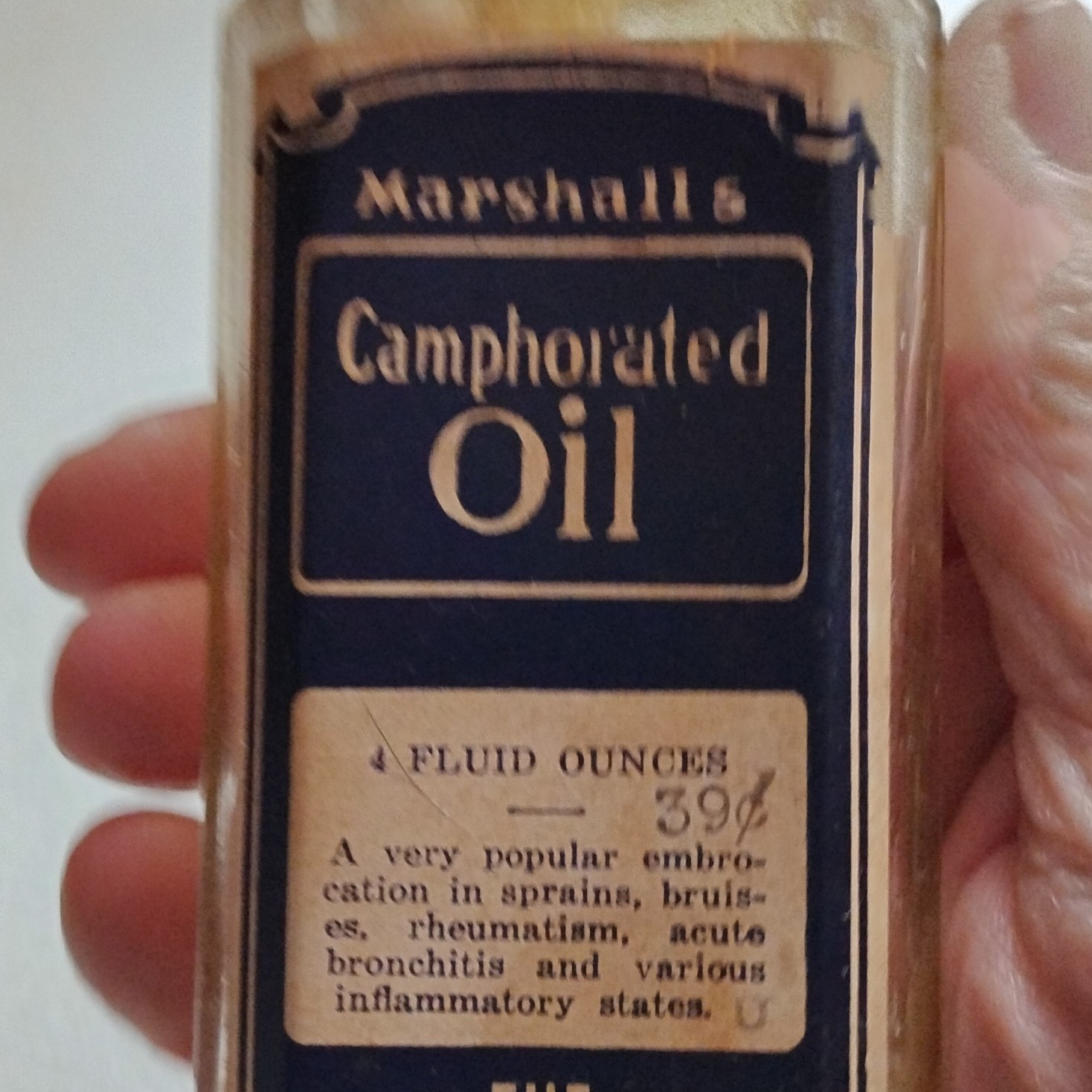 Marshall\'s Camphorated Oil Antique Clear Medicine Bottle 4 oz