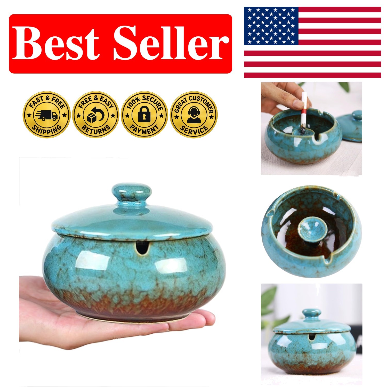 Unique Handmade Ceramic Windproof Ashtray - Perfect for Engagements & Gifts