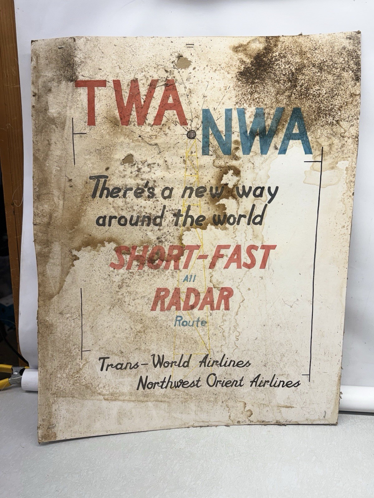 Vintage 1958 TWA NWA Airlines Advertisement Sign Trans World Northwest Orient Vintage 1958 TWA NWA Airlines Advertisement Sign Trans World Northwest Orient