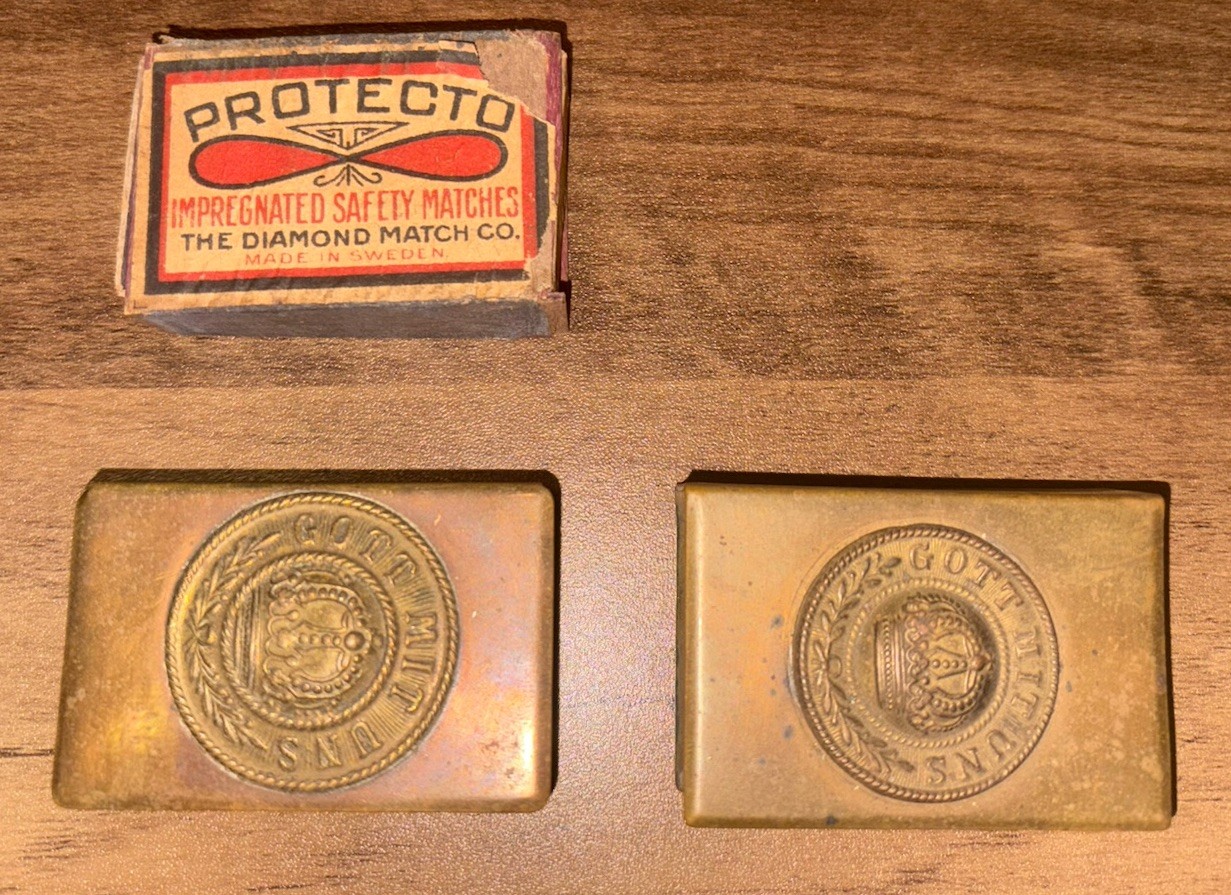 WWI-WW2 German Army GOTT MIT UNS Matchbox / Holder Trench Made Set of 2 RARE WWI-WW2 German Army GOTT MIT UNS Matchbox / Holder Trench Made Set of 2 RARE