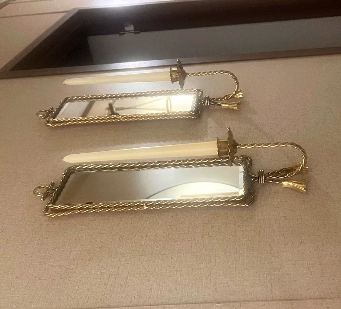 vintage Hollywood Regency mirrored wall candle sconce,