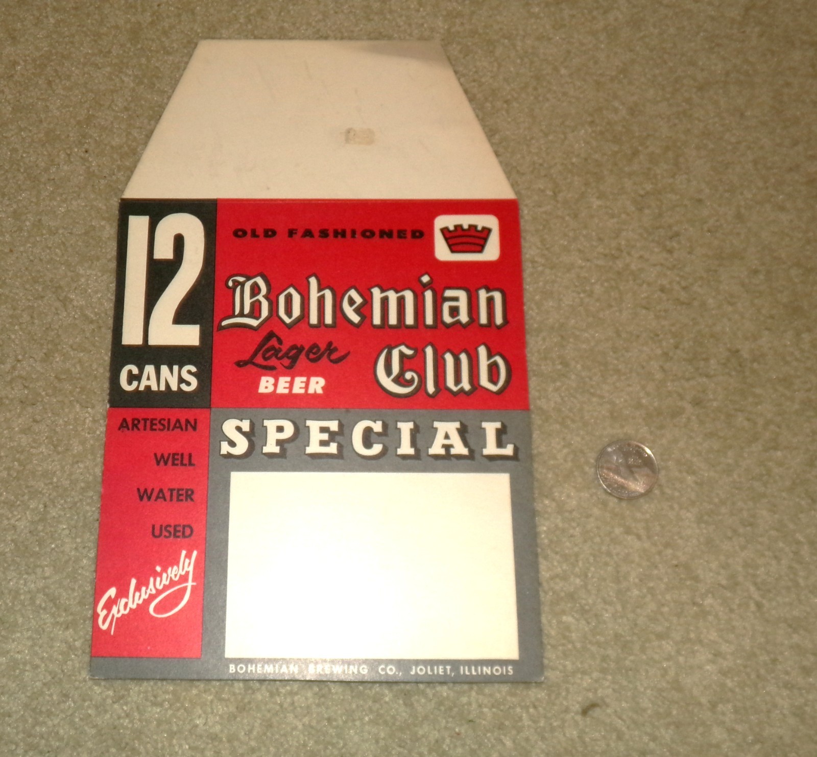 1960's BOHEMIAN CLUB beer 12 can case stack sign JOLIET, ILLINOIS  NOS