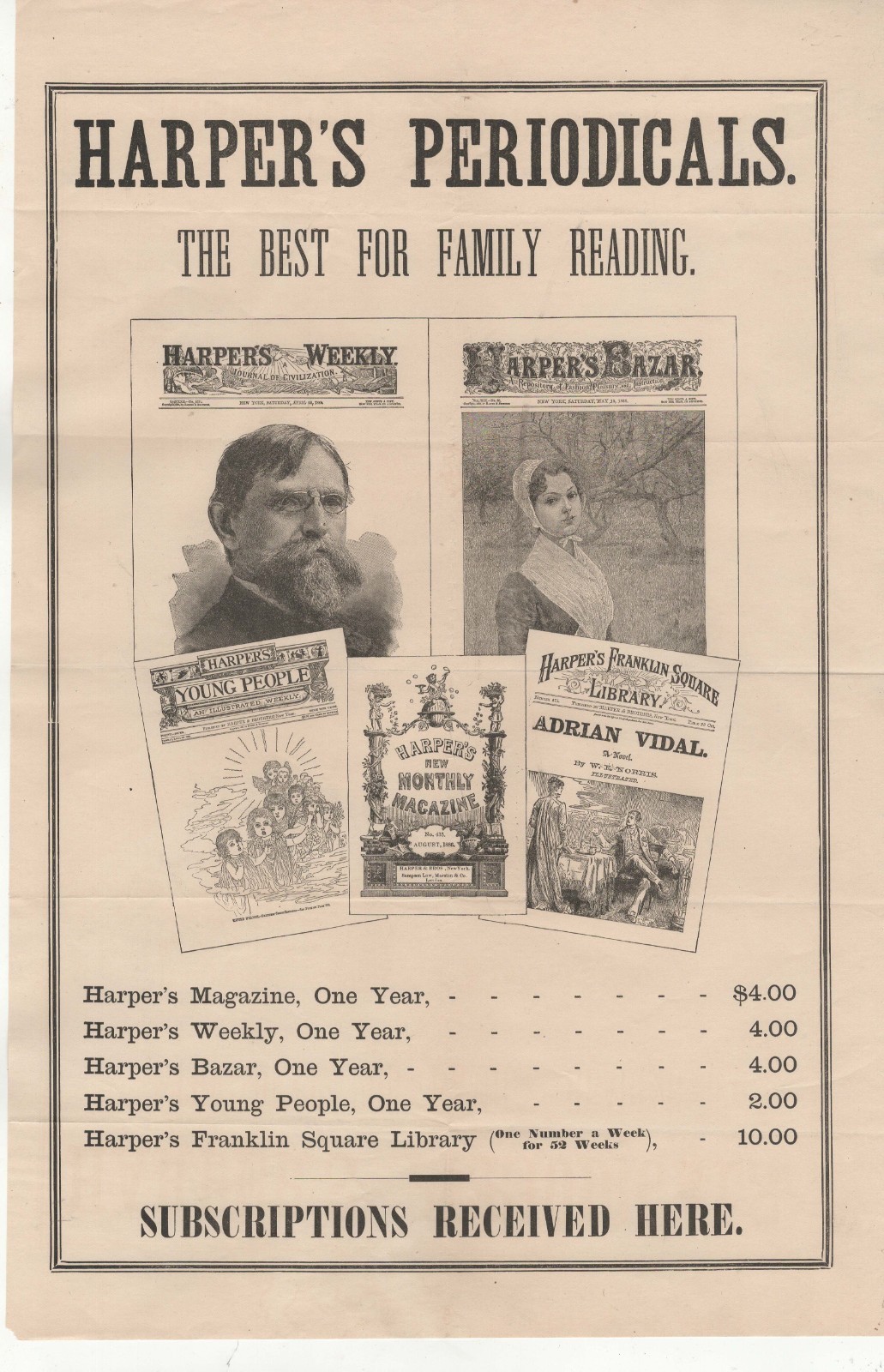 1886 Harper\'s Weekly, Harper\'s Periodicals Advertising Broadside 1886 Harper\'s Weekly, Harper\'s Periodicals Advertising Broadside