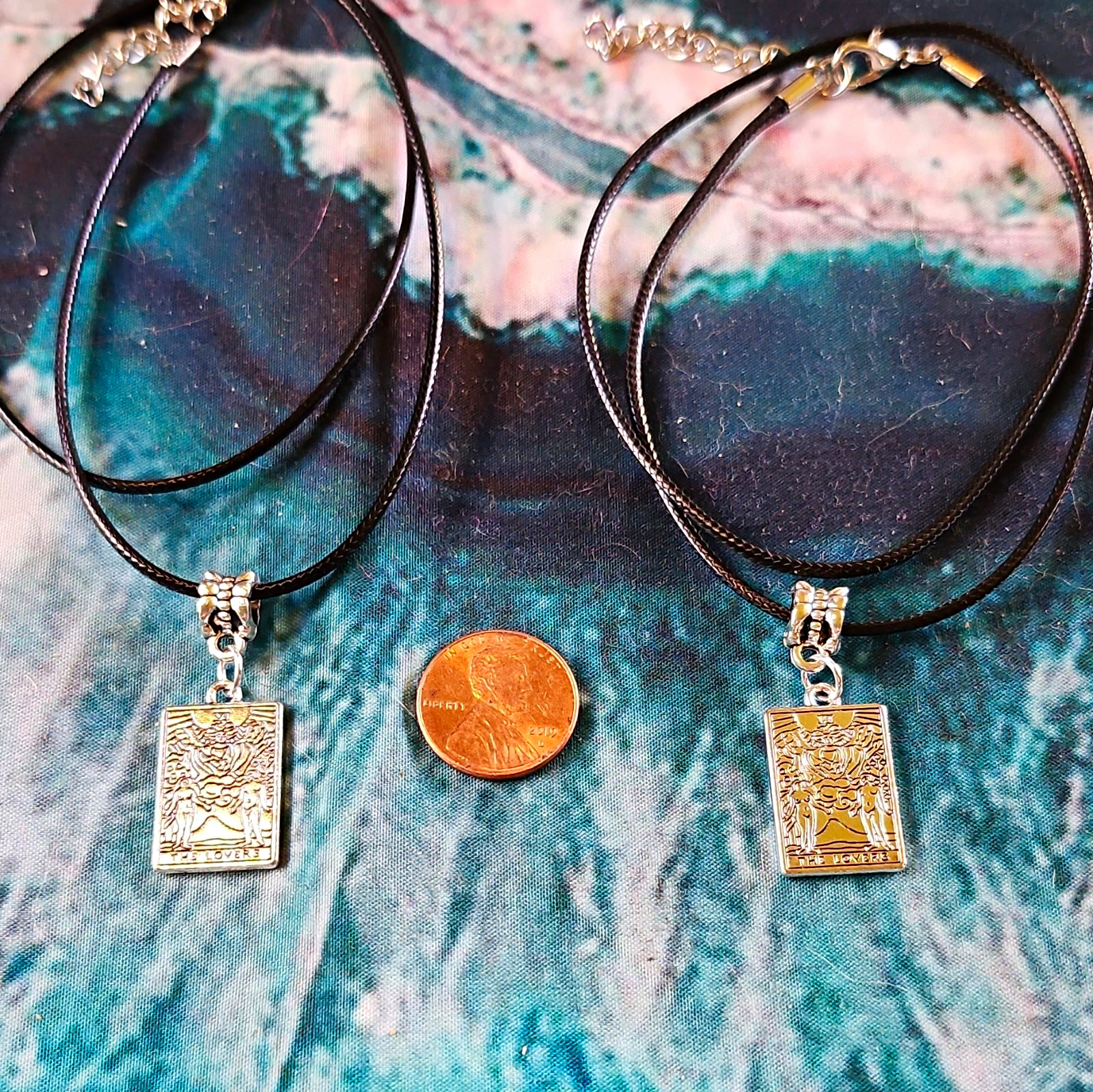 Wicca & Paganism Tarot Card The Lovers Pendant Necklace Black Cord Artisan Made