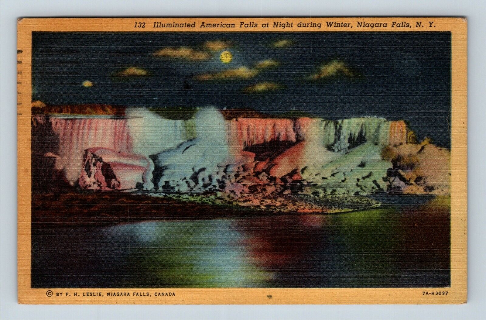 Niagara Falls NY Illuminated American Falls Night New York 1947 Old Postcard
