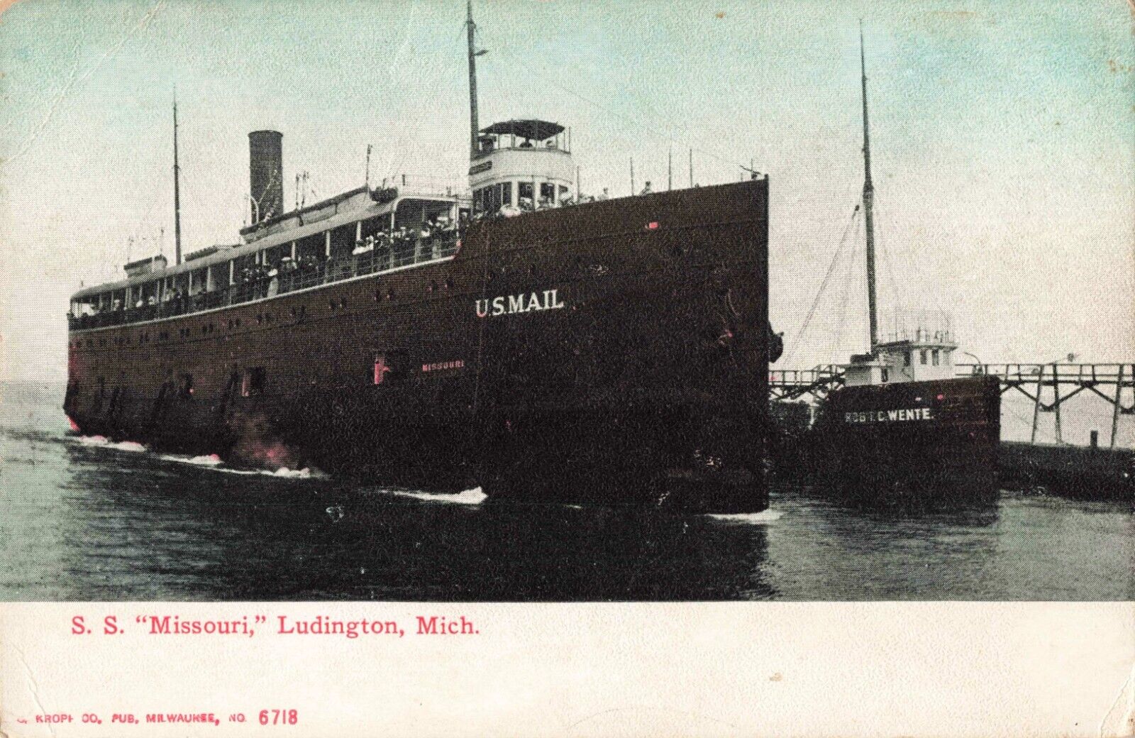 SS Missouri Ship Ludington Michigan MI US Mail Ship c1910 Postcard