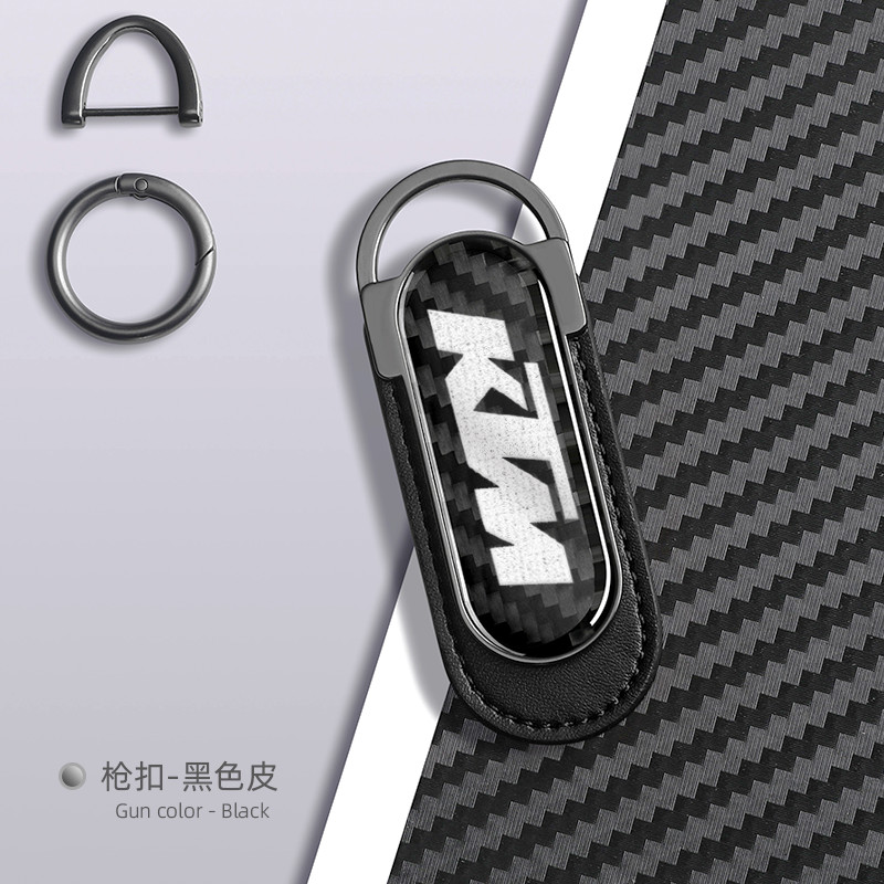 KTM  Real Carbon Fiber  Motorcycle Black Leather   Car  Logo Keychain Key Ring