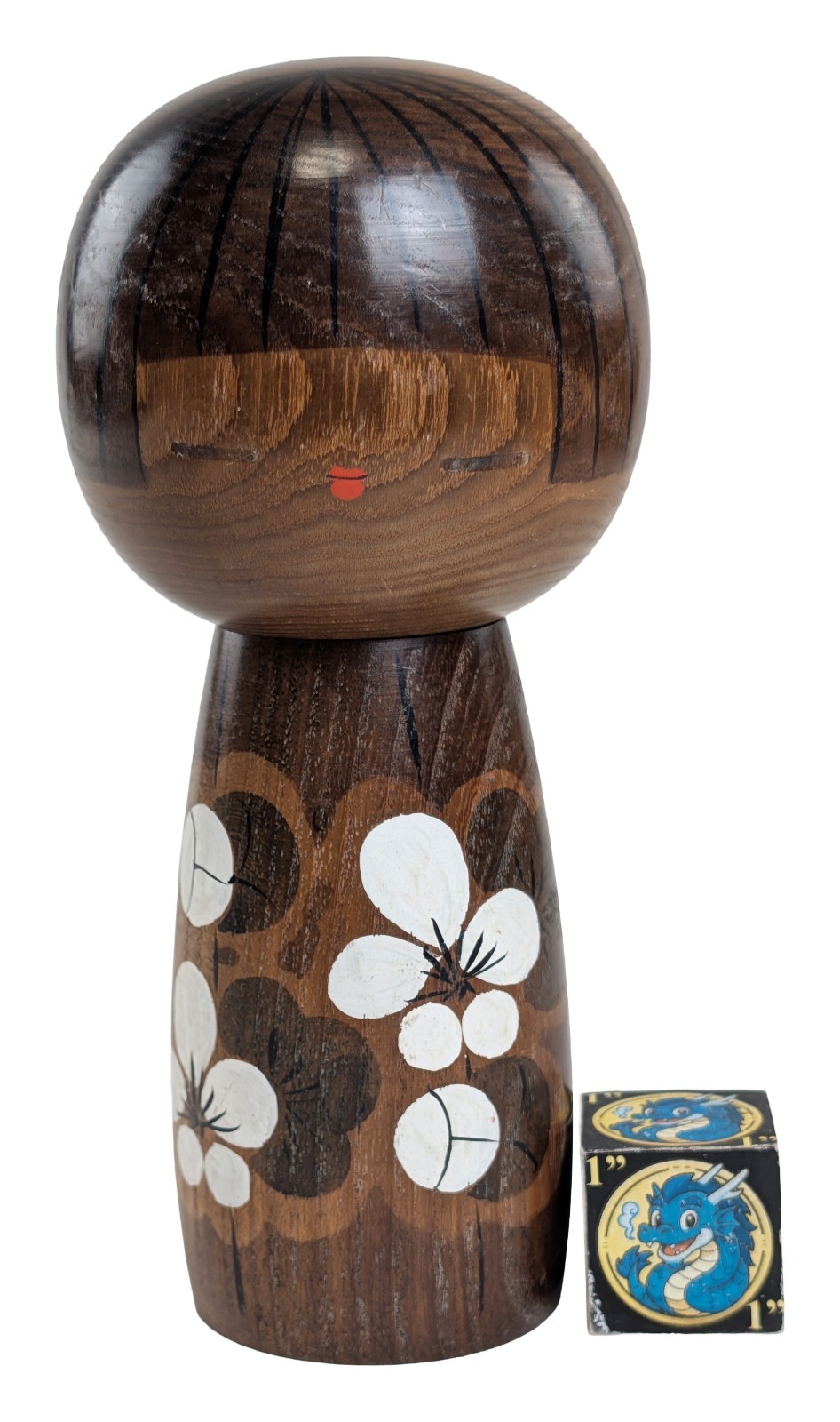 Creative Kokeshi Doll w/ White Floral Design \'Hidamari\' by Kato Masami 16cm 6.3\