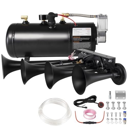 Train Horn Kit with 4 Trumpet Horns, 0.8 Gallon Air Tank, 12V Universal Train Horn Kit with 4 Trumpet Horns, 0.8 Gallon Air Tank, 12V Universal