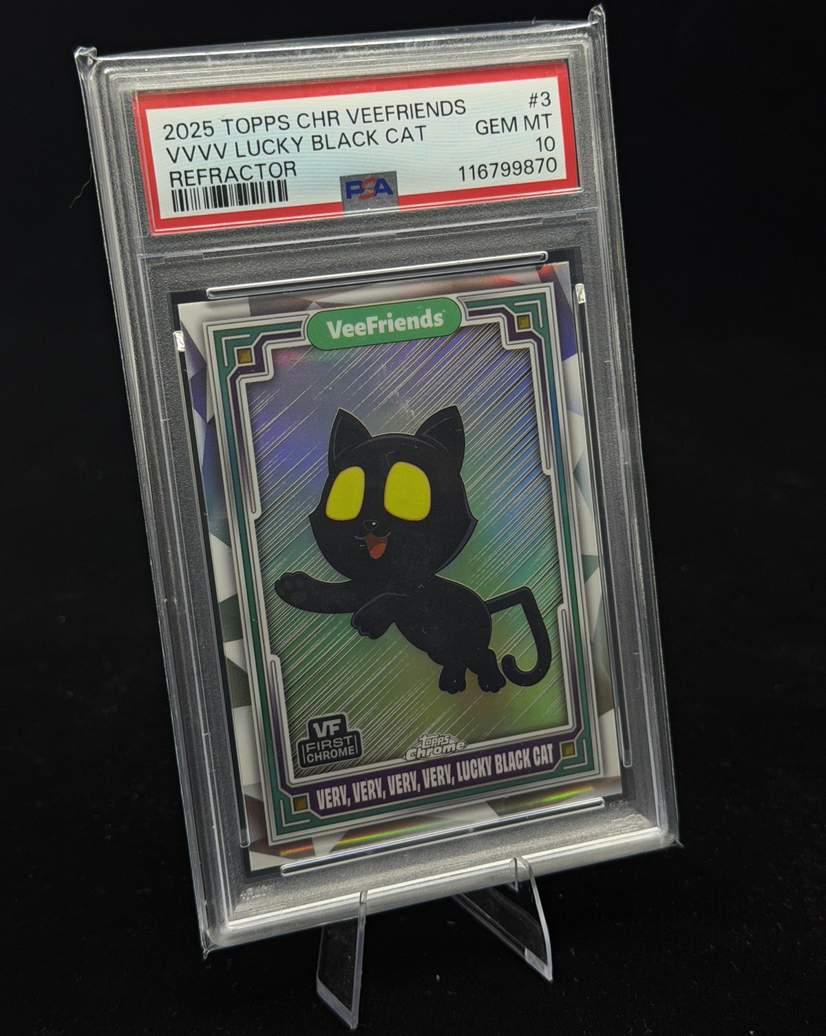 2025 Topps Chrome VeeFriends Silver Refractor VVVV Lucky Black Cat #3 PSA 10