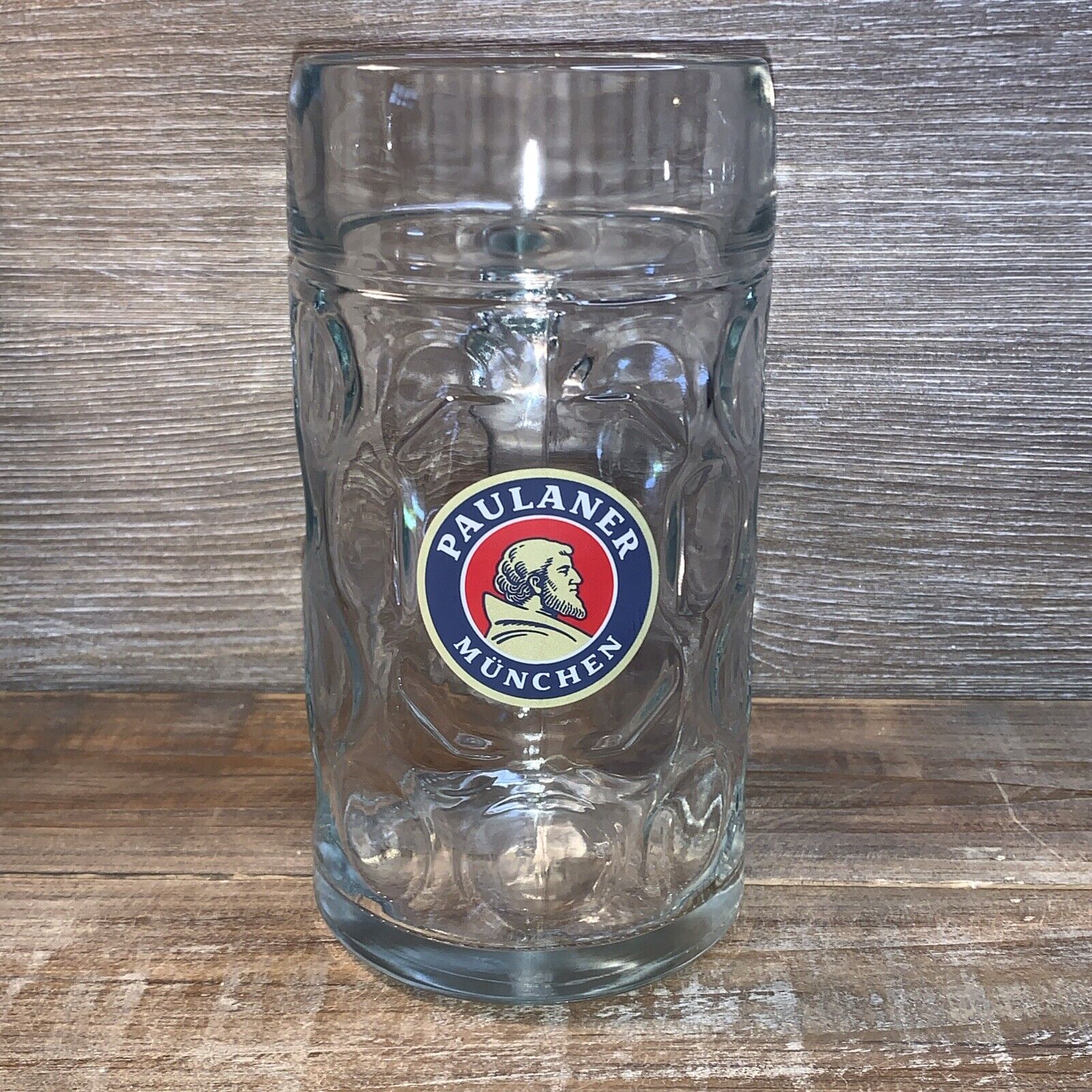 Paulaner Munchen 1 Liter Dimpled German Munich Beer Stein Glass (Mug Cup) (Used)