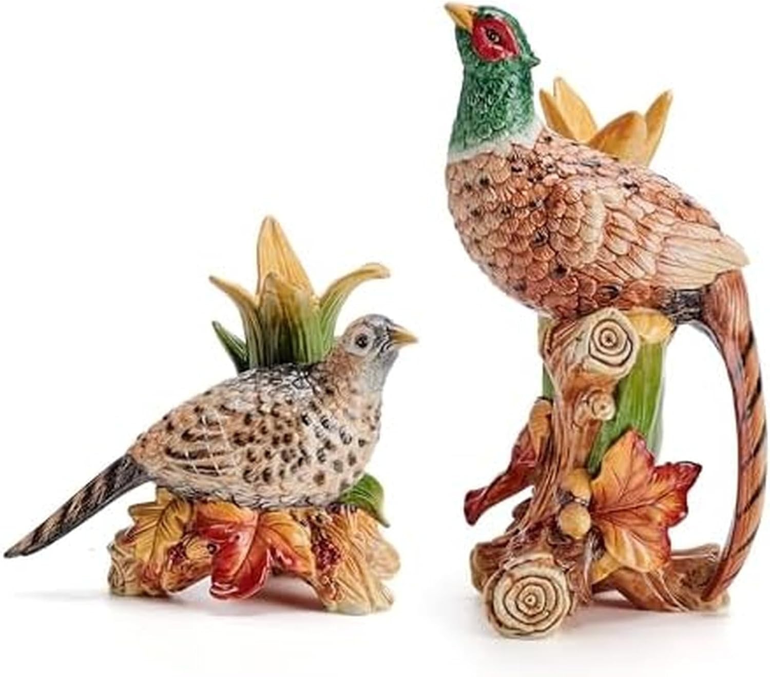 Fall Harvest Pheasant Ceramic Figurine Candleholders, Set of 2, 10.5 and 6.25 