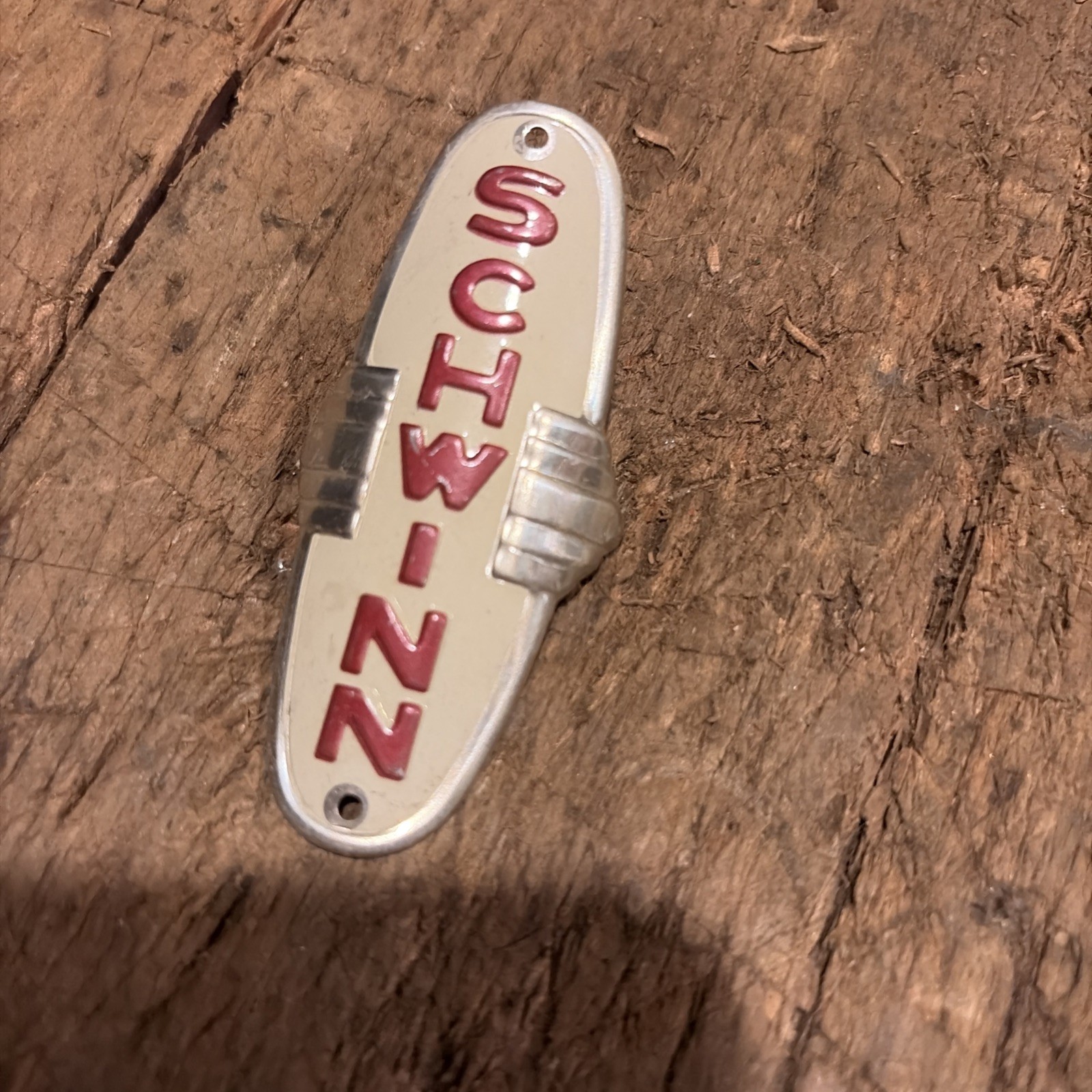 1959 Schwinn Head Badge Mint Winged Dark Red W Ivory Small Hole Panther Mark 4