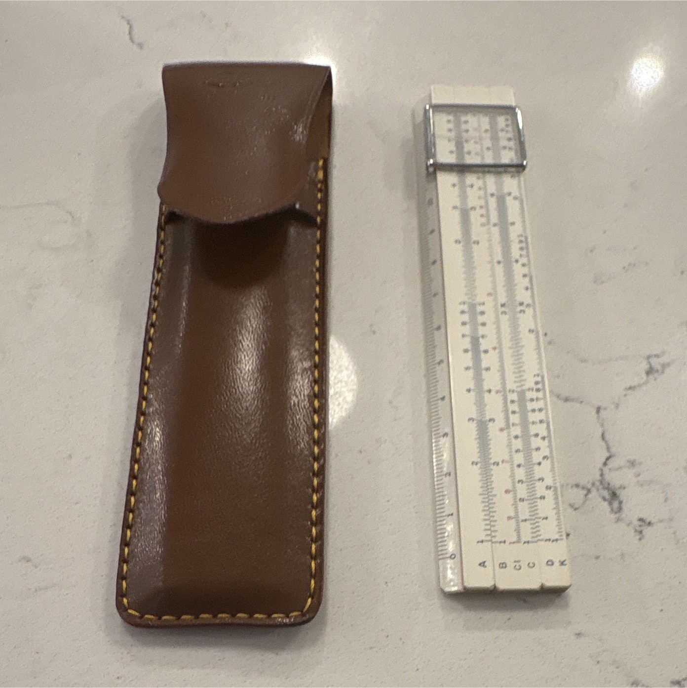 1960s Vintage; Lafayette Slide Rule Measuring Instrument w/ Brown Leather Case 1960s Vintage; Lafayette Slide Rule Measuring Instrument w/ Brown Leather Case