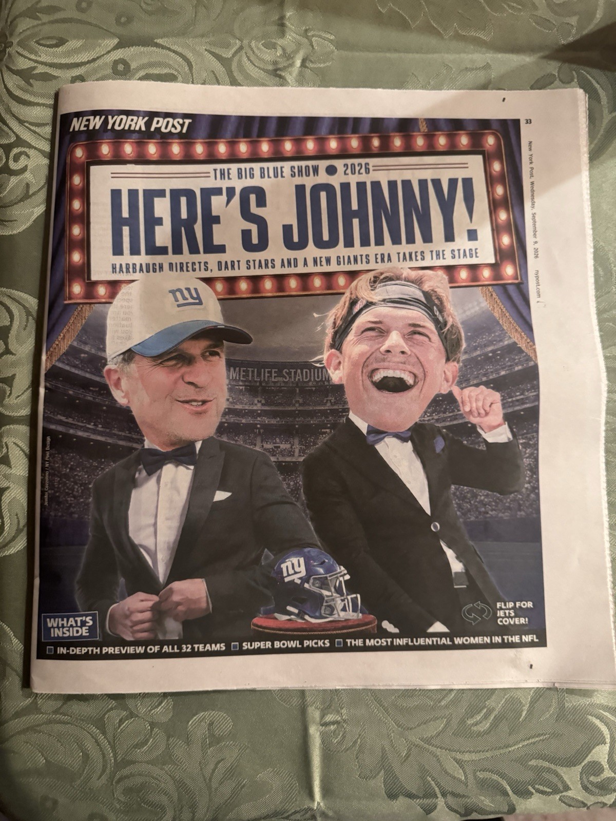 New York Post 9/9/26 NFL Preview Giants Jets Harbaugh Geno Smith 2026