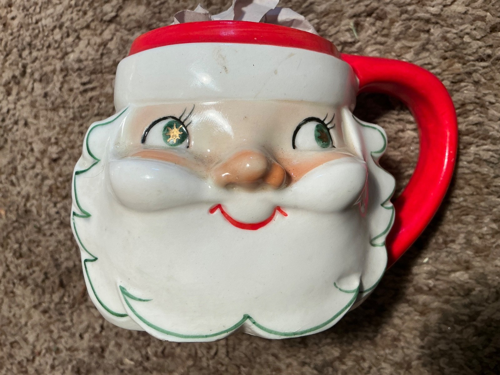 RARE Holt Howard Starry/Daisy Green/Gold Eyed Santa 1959 Cup Vintage Christmas