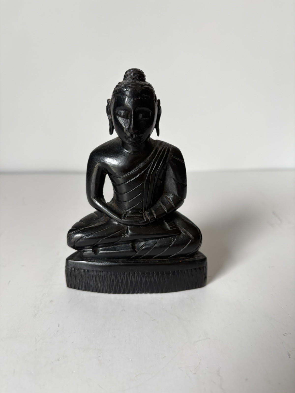 Vintage 5.5 Inch Tall Hand Carved Wood Buddha Statue