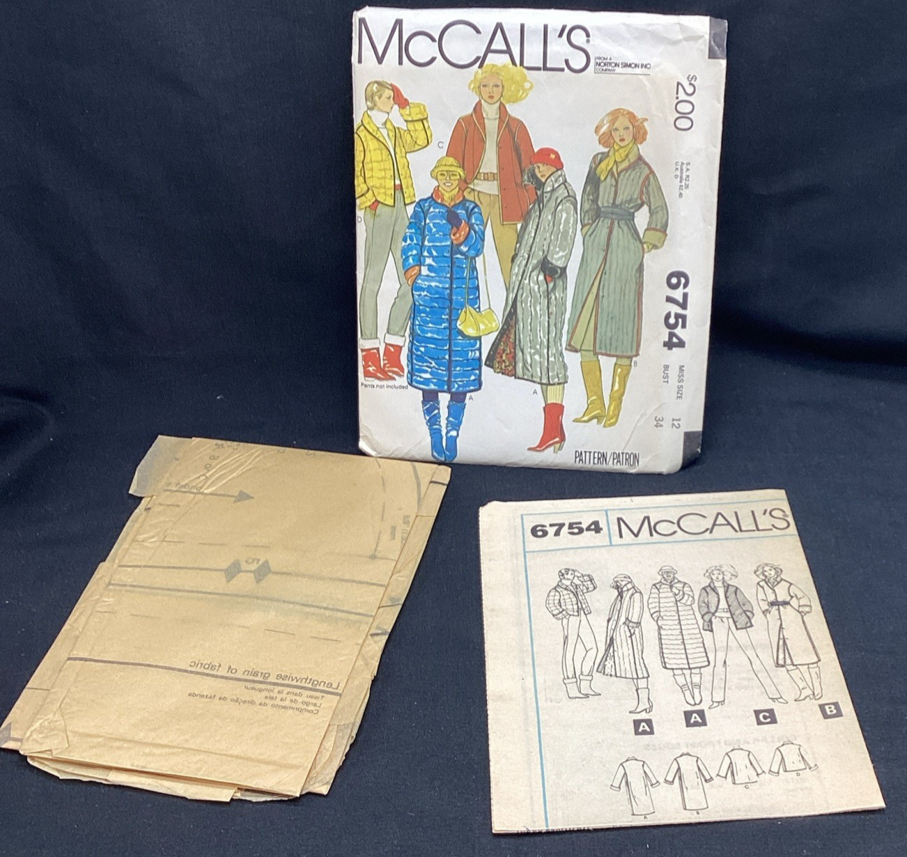 Vtg 1979 McCall\'s Pattern 6754 coat 12/34  -uncut,  
