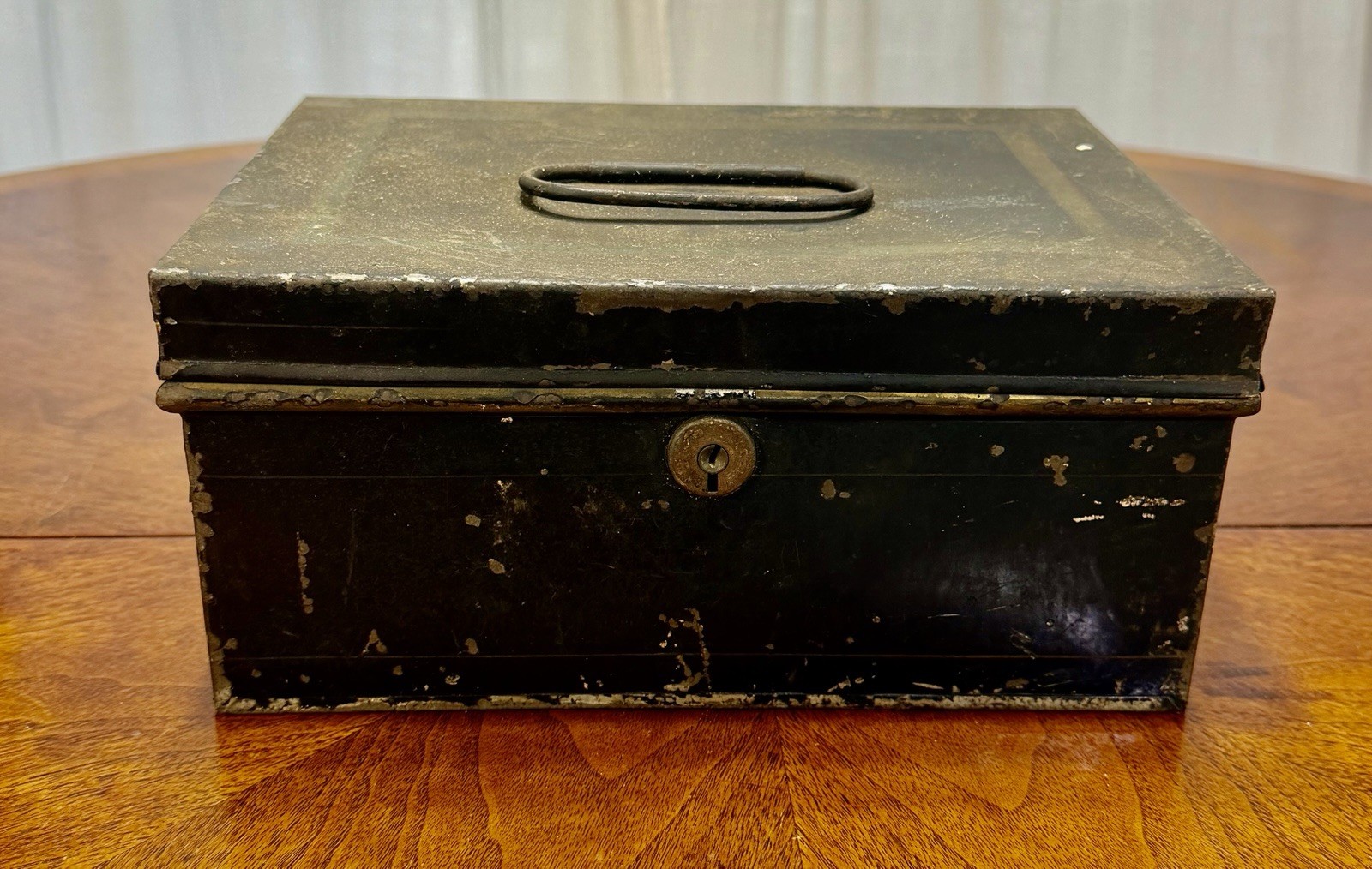 Antique Black Metal Toleware Cash Box Antique Black Metal Toleware Cash Box