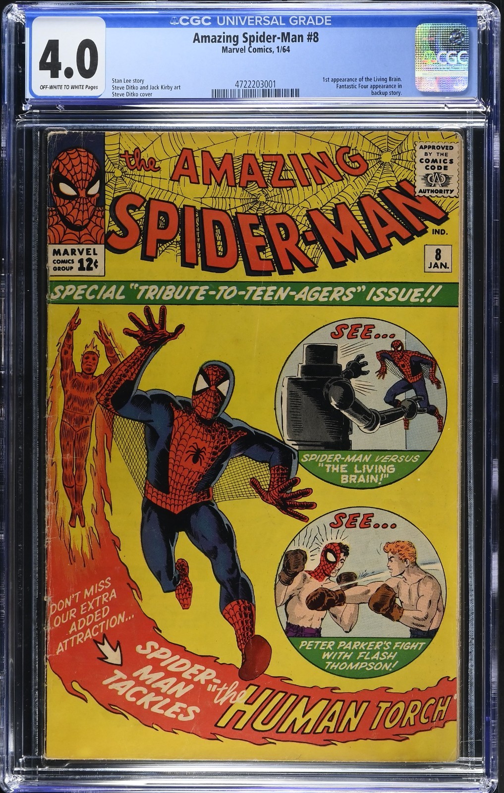 Amazing Spider-Man #8 CGC 4.0 1st Living Brain (1964) Very Good
