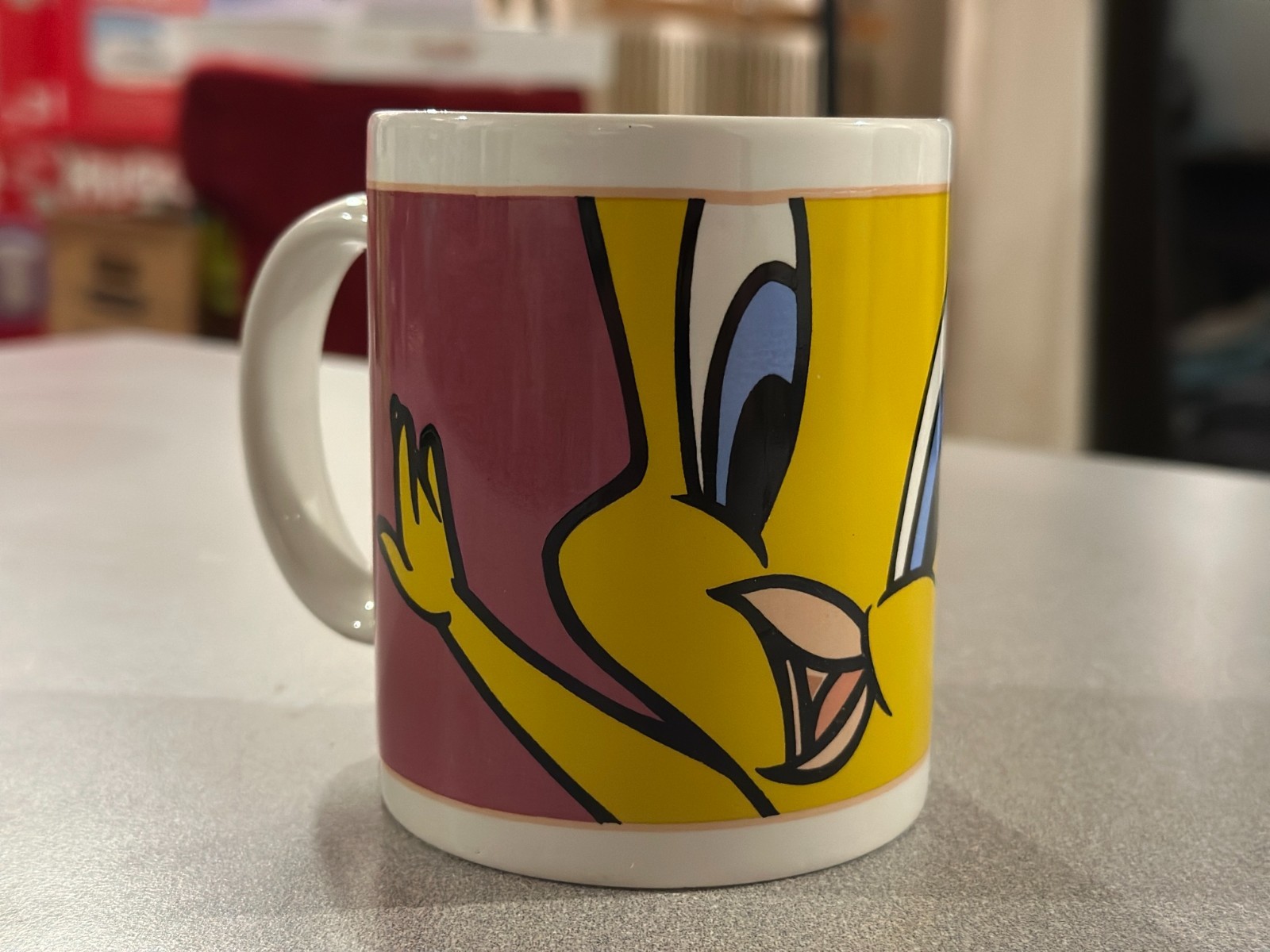 Looney Tunes Tweety Bird Coffee Mug Gibson 2000 Warner Bros Mauve Yellow
