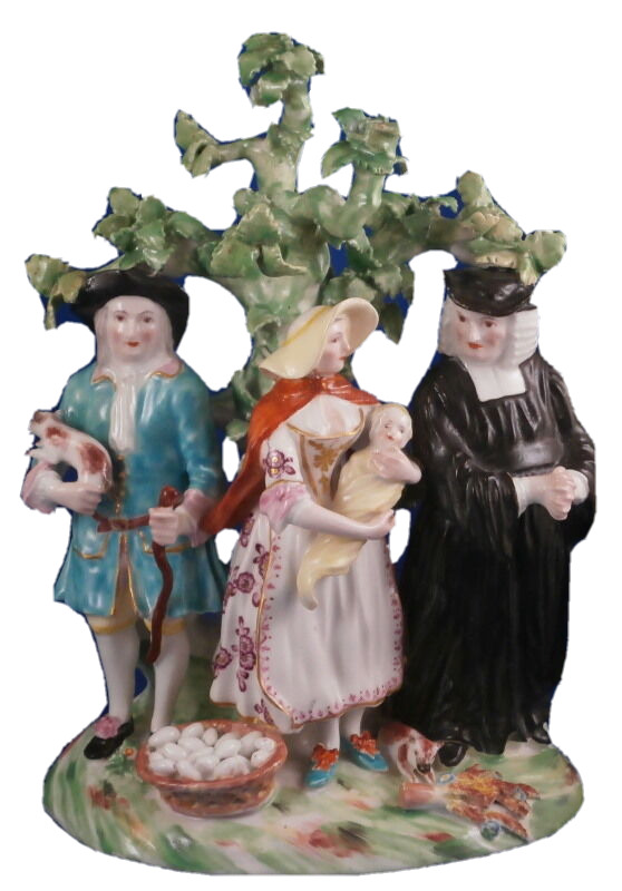 Antique 18thC Derby Porcelain Tithe Pig Group Figurine Figure English England