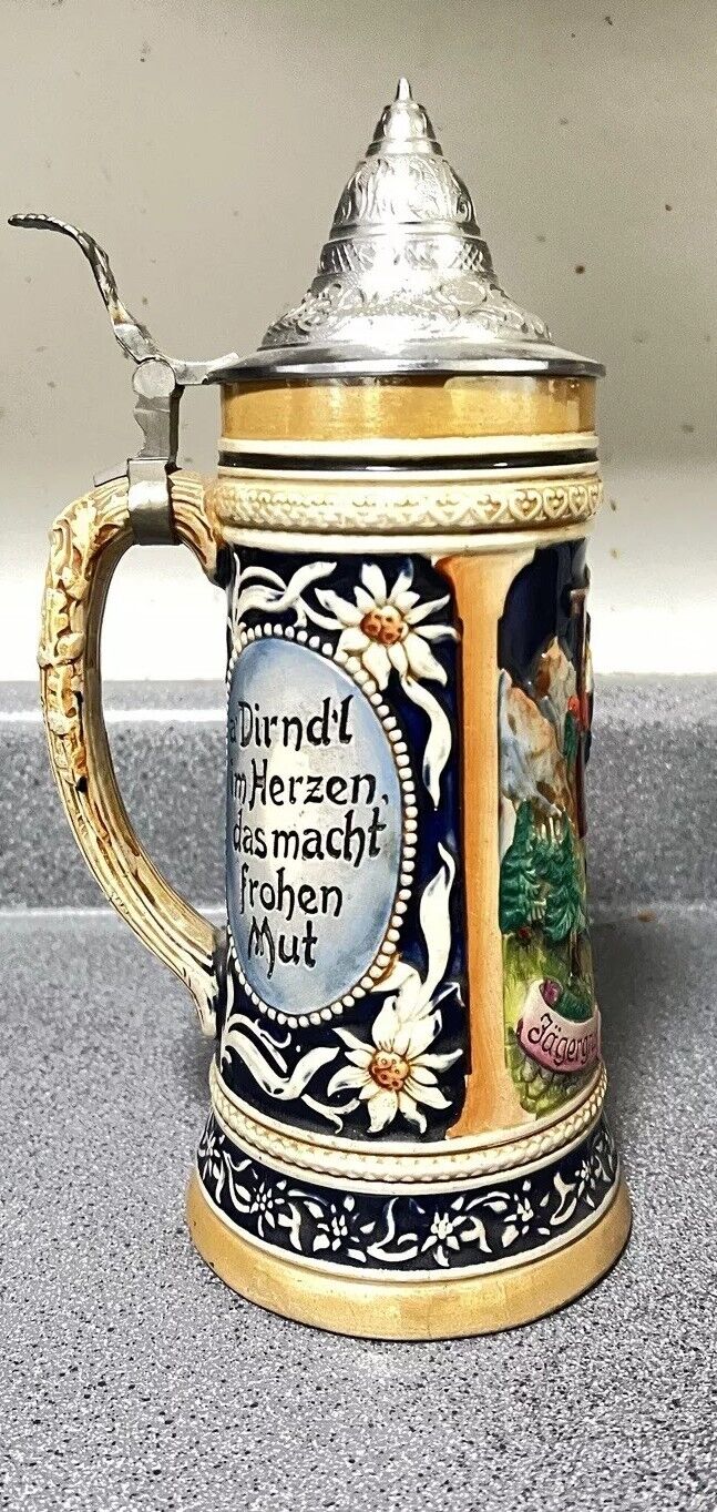 Vintage Reinhold Merkelbach Lidded Beer Stein 1L  Liter Stoneware VERY NICE 